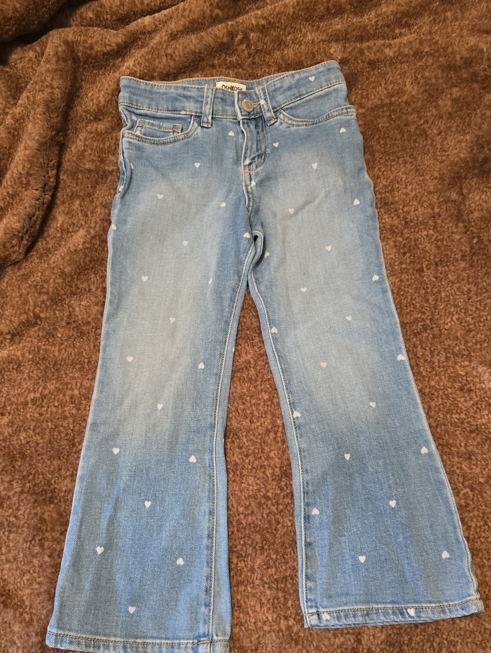 OshKosh B'gosh Light Blue Heart-Print Flare Jeans Girls 6/6X Cute Fun